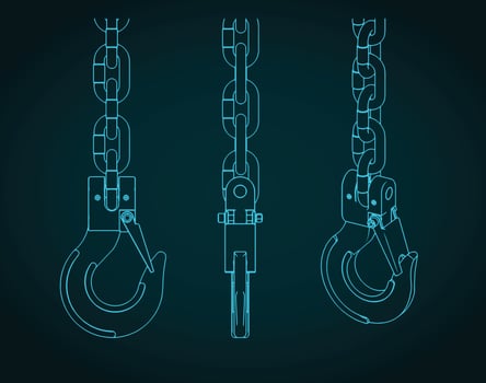 Lifting hook and chains blueprints illustration vector