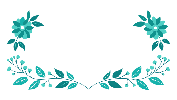 Teal delicate flowers border for wedding themes and invitations design png