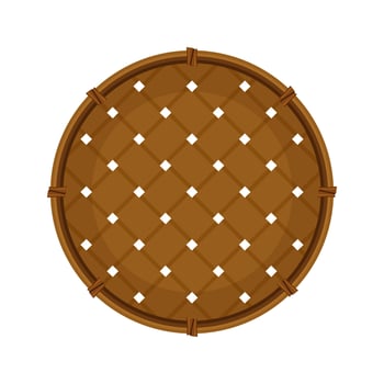bamboo basket weave brown in top view isolated on a white, empty basket weave bamboo or sieve wicker handmade dark brown, handicraft braided basket round shape, bamboo sieve basketry circle vector