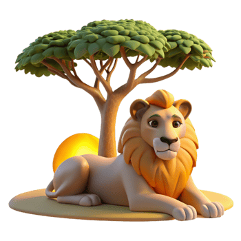 pristine harmonious coastal A regal lion pride resting under the shade of an acacia tree, golden hour lighting, National Geographic photography style studio quality png