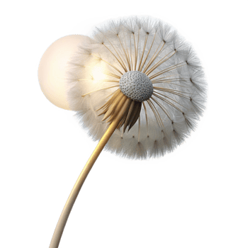 immaculate retro A lone dandelion seedhead in the wind, bright midday sunlight, photorealistic style, depth of field, 4K png