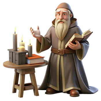 serene dramatic mid century A wise old wizard casting a spell in a dusty library, candlelight, Renaissance painting style precision png
