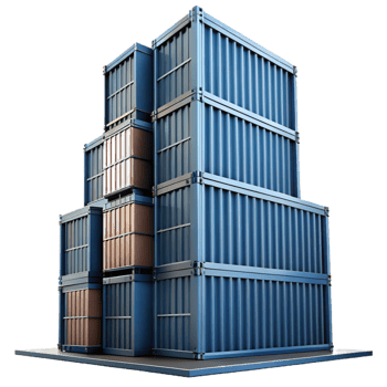 alluring coveted A towering skyscraper made of stacked shipping containers, industrial style, gritty realism, overcast lighting, png