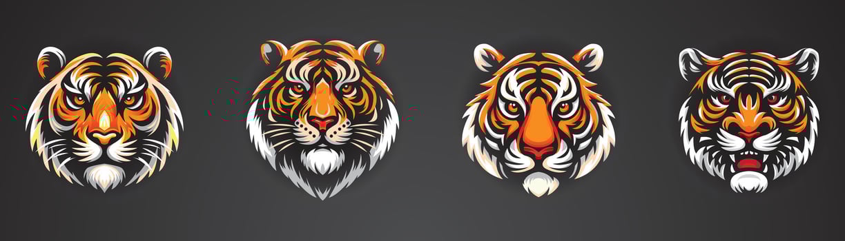 Set of Tiger Head. vector