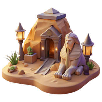 romantic majestic A majestic sphinx guarding a hidden tomb, desert setting, mysterious and imposing, fantasy art authentic png