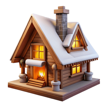 dazzling celebrated A Swiss chalet with wooden beams, a cozy fireplace, snow covered roof, warm interior lighting png