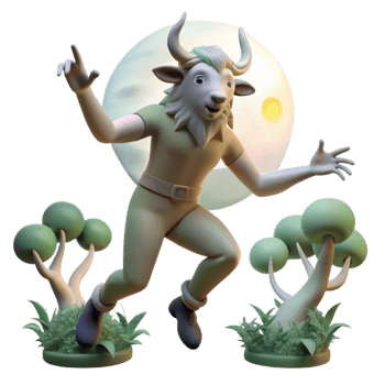 glorious acclaimed A playful satyr dancing in a moonlit forest, soft, diffused lighting, Rococo style png
