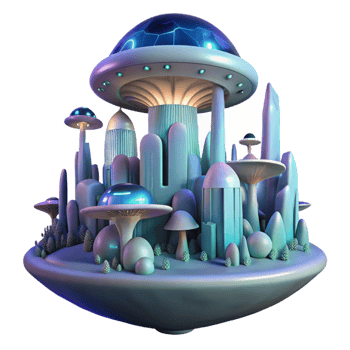 fascinating tranquil classic A futuristic city built on a giant mushroom, bioluminescent lighting, fantasy style top tier png