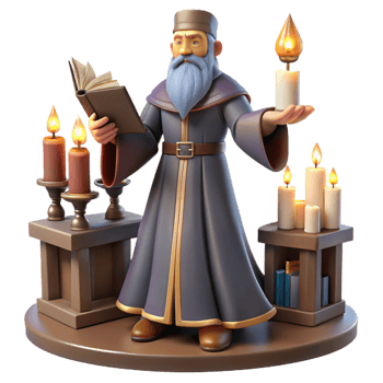 picturesque intense organic A powerful wizard casting a spell in a grand library, warm candlelight, detailed and magical style original png