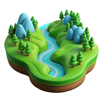 gorgeous distinctive A winding river through a lush green valley, aerial view, vibrant and colorful style png