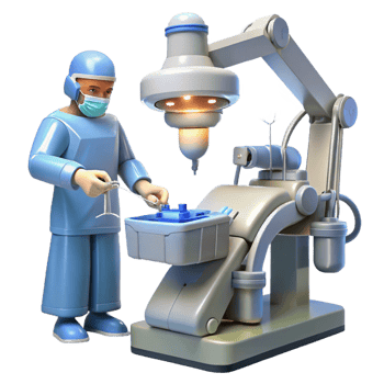 stunning tropical A robotic surgeon performing a delicate operation, intricate tools and instruments visible, lit by surgical lighting, in a realistic, medical style expertly shot png