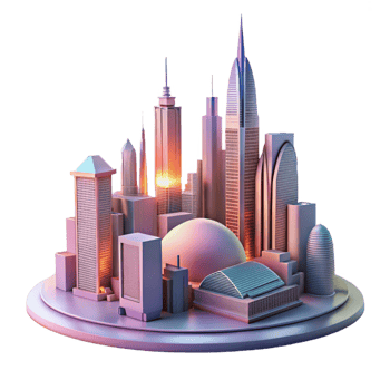 acclaimed bohemian A futuristic cityscape at dawn, soft lighting, skyscrapers reaching into the sky, futuristic architecture style sharp png