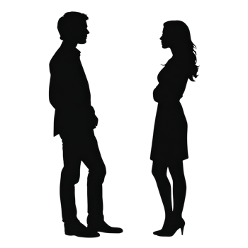 Silhouette of a Man and Woman in Profile, Facing Each Other Against a Transparent Background png