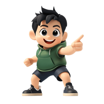 Playful 3D Render of a Happy Boy Pointing Isolated on transparent Background png