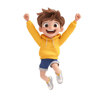 Joyful Boy in Yellow Hoodie Jumping with Excitement Isolated on transparent Background png