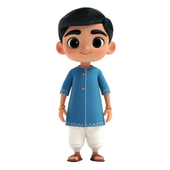 Smiling Cartoon Boy in Blue Traditional Outfit Isolated on transparent Background png