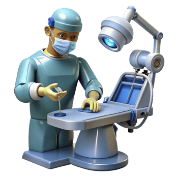 extraordinary notable A robotic surgeon performing a delicate operation, intricate tools and instruments visible, lit by surgical lighting, in a realistic, medical style png