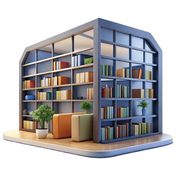 spectacular playful organic A modern library with floor to ceiling windows, bookshelves filled with books, soft natural light museum quality png