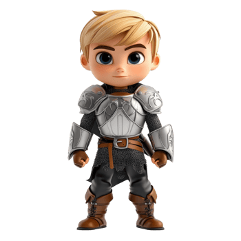 3D Rendered Cartoon Knight Boy in Silver Armor on Transparent Background png