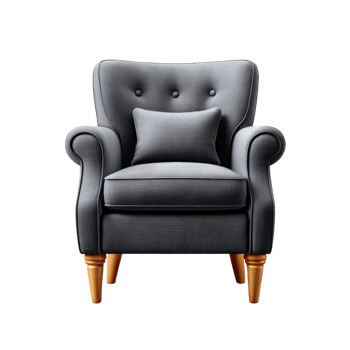 Gray Fabric Armchair with Wooden Legs and Button Tufting on Transparent Background png