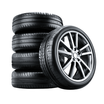 Stack of Black Tires and Alloy Wheel on Transparent Background png