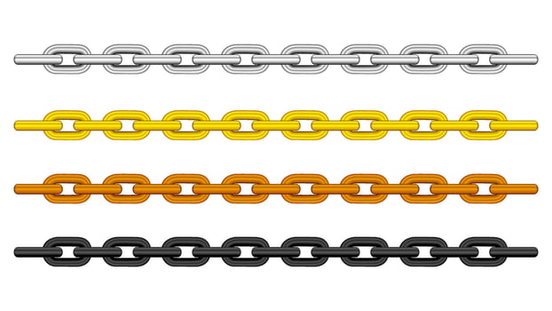 silver chain, gold chain, copper metal chain and black steel chains set isolated on white, illustration chains vector