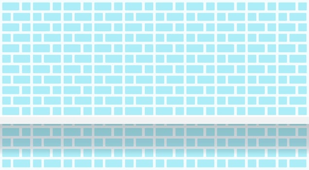 brick wall light blue pattern with shelf for background, modern pastel blue wall brick pattern for decoration architecture, brick tile wall and plank shelf, brick tiled grid of toilet wall vector