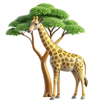fascinating nostalgic elegant A graceful giraffe reaching for leaves on a tall acacia tree, bathed in warm sunlight, rendered in a photorealistic style perfect clarity png