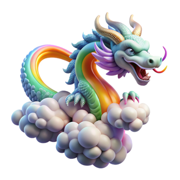 distinguished tropical A celestial dragon soaring through the clouds, vibrant rainbow light, Chinese mythology art style high resolution png