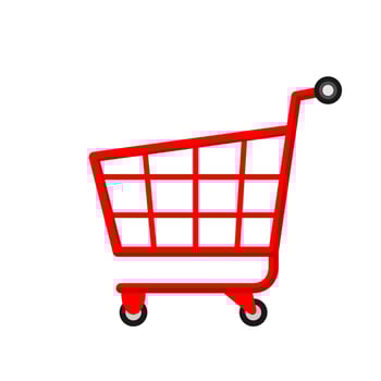 icon cart red for shopping online isolated on white, illustration basket for purchase in online shop, trolley cart symbol for e-commerce, clip art cart simple flat graphic vector