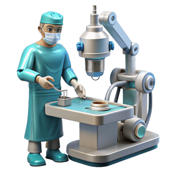 iconic geometric A robotic surgeon performing a delicate operation, intricate instruments, sterile, bright lighting, photorealistic style 8K png