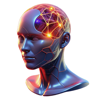 wonderful exceptional A transparent human head with visible neural networks firing, vibrant colors, dark lighting, scientific style png
