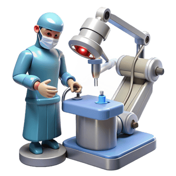 exquisite romantic victorian A robotic surgeon performing a delicate operation, precise instruments illuminated by surgical lights, medical illustration style elite png