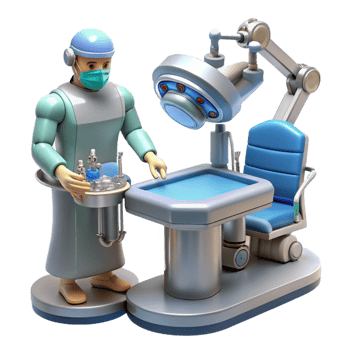 spectacular iconic A robotic surgeon performing a delicate operation, intricate tools and instruments visible, lit by surgical lighting, in a realistic, medical style png