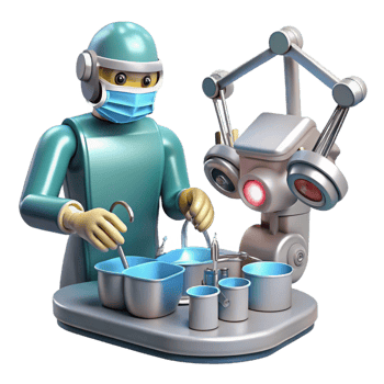 nostalgic beautiful A robotic surgeon performing a delicate operation, intricate tools and instruments visible, lit by surgical lighting, in a realistic, medical style top tier png