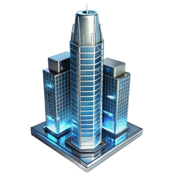 hypnotic playful art deco A futuristic skyscraper made of transparent glass and steel, city lights reflecting on the surface, cyberpunk style 8K png