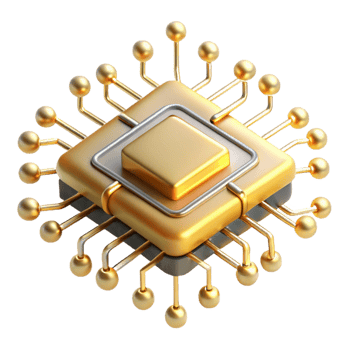 distinguished urban A single microchip, magnified to enormous scale, intricate pathways glowing with golden light, viewed from a microscopic perspective, rendered in a photorealistic style handcrafted png