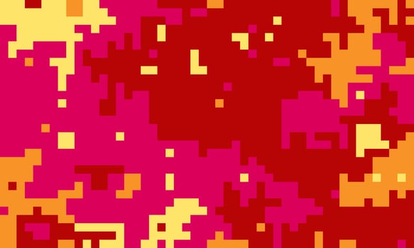 Abstract pixel art background. Vibrant red, orange, and yellow hues create a dynamic, energetic texture. Ideal for website banners, digital art, or modern design projects. vector
