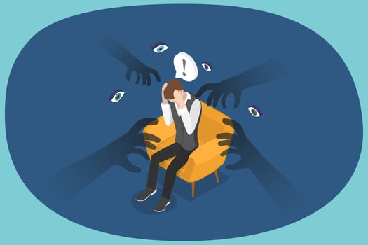 3D Isometric Flat Illustration of Paranoia, Anxiety, Phobias, Mental Problems vector