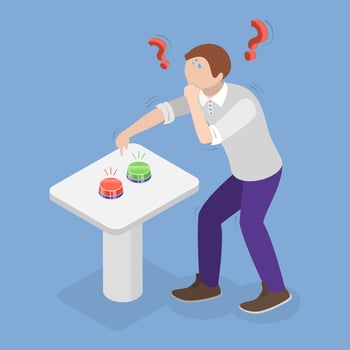 3D Isometric Flat Illustration of Choose Button, Making a Difficult Choice vector