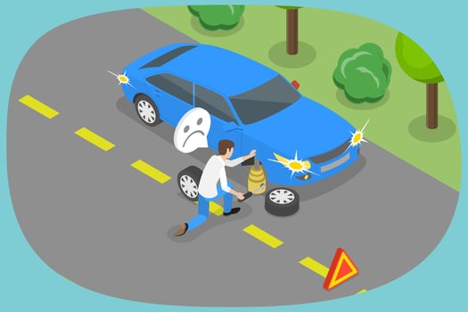 3D Isometric Flat Illustration of Changing Flat Tire, Road Broke Problems vector