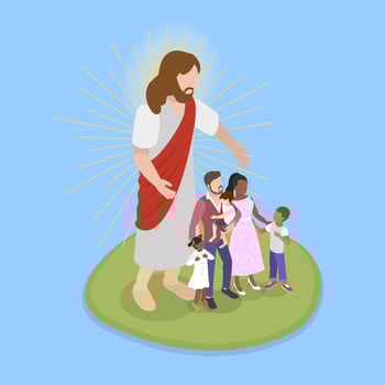 3D Isometric Flat Illustration of Jesus Shareing Love, Christianity vector