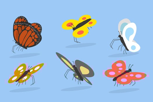 3D Isometric Flat Set of Colorful Tropical Butterflies, Flying Insects vector