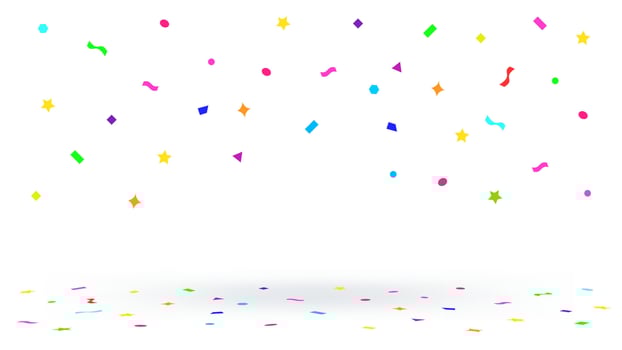 confetti ribbon colorful flying for decoration party backdrop, colorful confetti falling from top isolated on white background, multicolored confetti for surprise anniversary and celebration concept vector