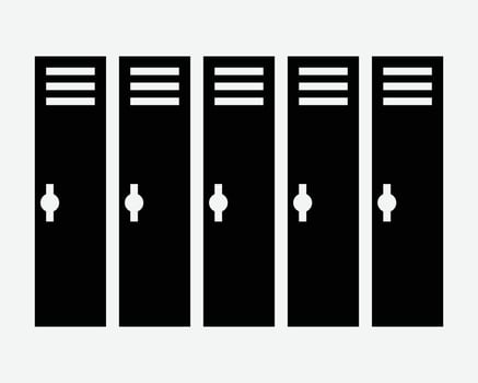 Gym Locker Icon School Storage Athlete Changing Room Stall Safety Safe Store Lock Doors Cubicle Lockerroom Black White Symbol Sign Closet Cabinet vector