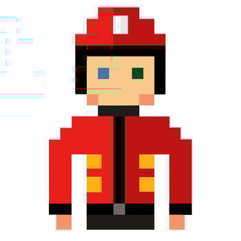 Pixel Art Firefighter Character in Red Uniform and Helmet vector