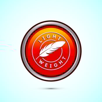Light weight icon design illustration. Feather icon, Light weight label sign symbol, Orange color round button design vector