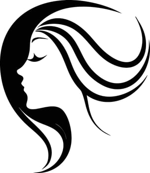 Elegant Woman Silhouette With Flowing Hair Black And White Minimalist Design vector