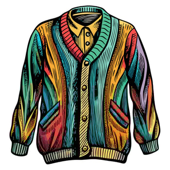 Colorful Vintage Cardigan Illustration with Retro Style Design vector