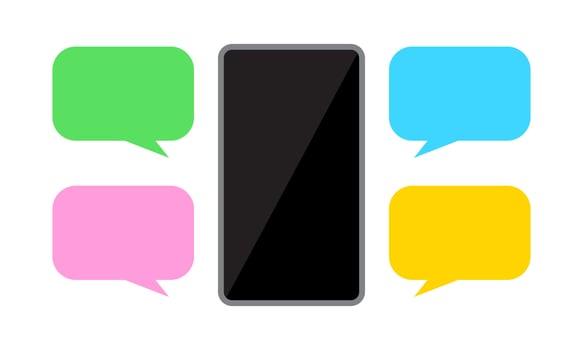 smartphone and speech bubble, chat concept, dialog box for copy space message, smartphone with bubbles speech for messaging dialog, chatting with chat bot robot on cellphone vector
